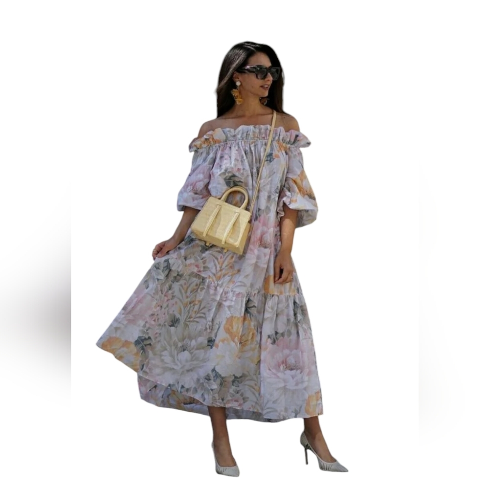 H&M sz L Floral Boho-oversized Lagenlook Off The Shoulder dress BLOGGER SPECIAL